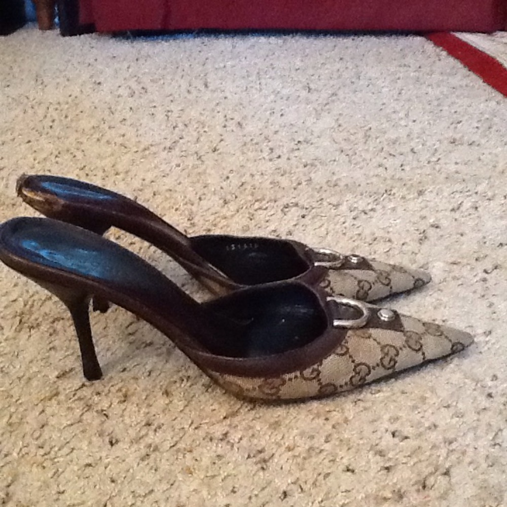 GUCCI MONOGRAM HORSEBIT PUMPS MULES HEELS SHOES - Picture 6 of 8